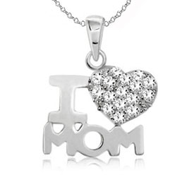 I heart mom sterling silver pendant