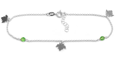 silver anklet with leaf charms