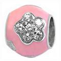 wholesale CZ flowers on pink epoxy sterling silver bead for Pandora silver jewelry and Murano jewellery
