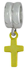 wholesale Sterling silver bead with dangle gold plated silver cross for Pandora silver jewelry and Murano jewellery