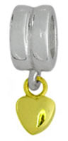 wholesale Sterling silver bead with dangle gold vermeil silver heart for Pandora silver jewelry and Murano jewellery