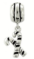 wholesale Sterling silver bead with dangle silver Christmas candy cane for Pandora silver jewelry and Murano jewellery