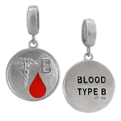 silver bead with blood B charm