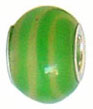 wholesale Revolving green stroke glass bead with sterling silver caps for Pandora silver jewelry and Murano jewellery