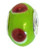 wholesale Purple dots on light green glass bead with sterling silver caps for Pandora silver jewelry and Murano jewellery
