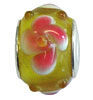 wholesale Pink flowers on yellow glass beads with sterling silver caps for Pandora silver jewelry and Murano jewellery
