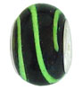 wholesale Green spiral on black glass beads with sterling silver caps for Pandora silver jewelry and Murano jewellery