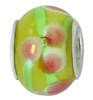 wholesale Pink flowers with green stem glass beads with silver caps for Pandora silver jewelry and Murano jewellery