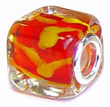 cube glass bead with 925 sterling silver caps for European charm bracelet jewelry