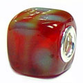 cube glass bead with 925 sterling silver caps for European modular jewelry
