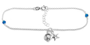 silver chain anklet with starfish charms