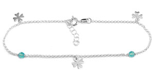 Silver anklet with four leaf clover charms