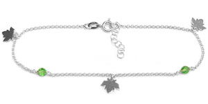 silver anklet with leaf charms