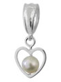 Dangle silver heart bead and pearl jewelry