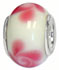 wholesale Pink flowers on white glass beads with 925 sterling silver caps compatible with Pandora beads and bracelets